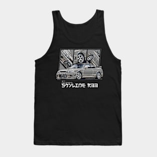 Grey Nissan Skyline r33 GTR, JDM Car Tank Top